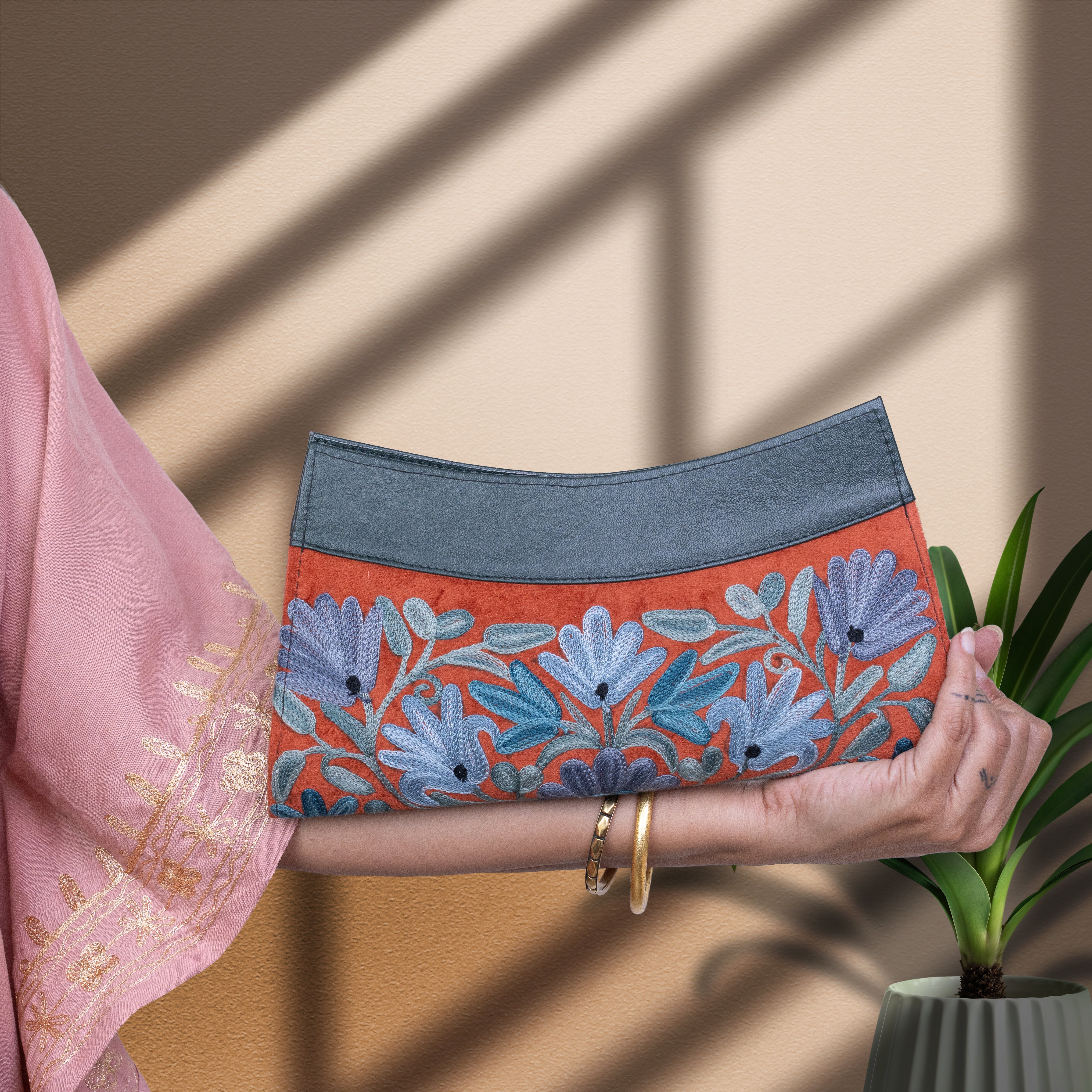 Rust with Black Kashmiri Velvet Clutch