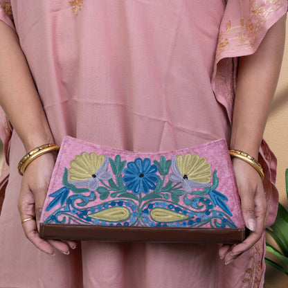 Pink with Brown Kashmiri Velvet Clutch