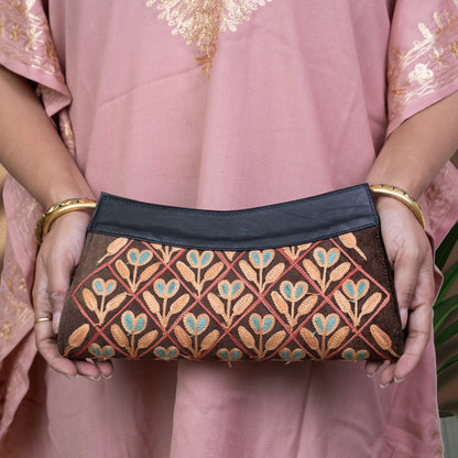 Brown with Black Kashmiri Velvet Clutch