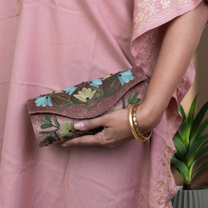 Dusty Brown Kashmiri Velvet Round Clutch