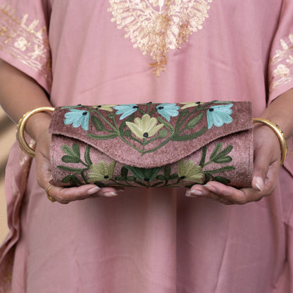 Dusty Brown Kashmiri Velvet Round Clutch