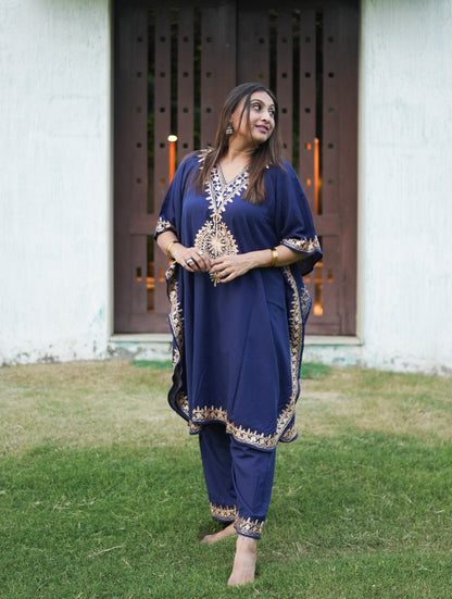 Blue Mughal Zari Kaftan Set
