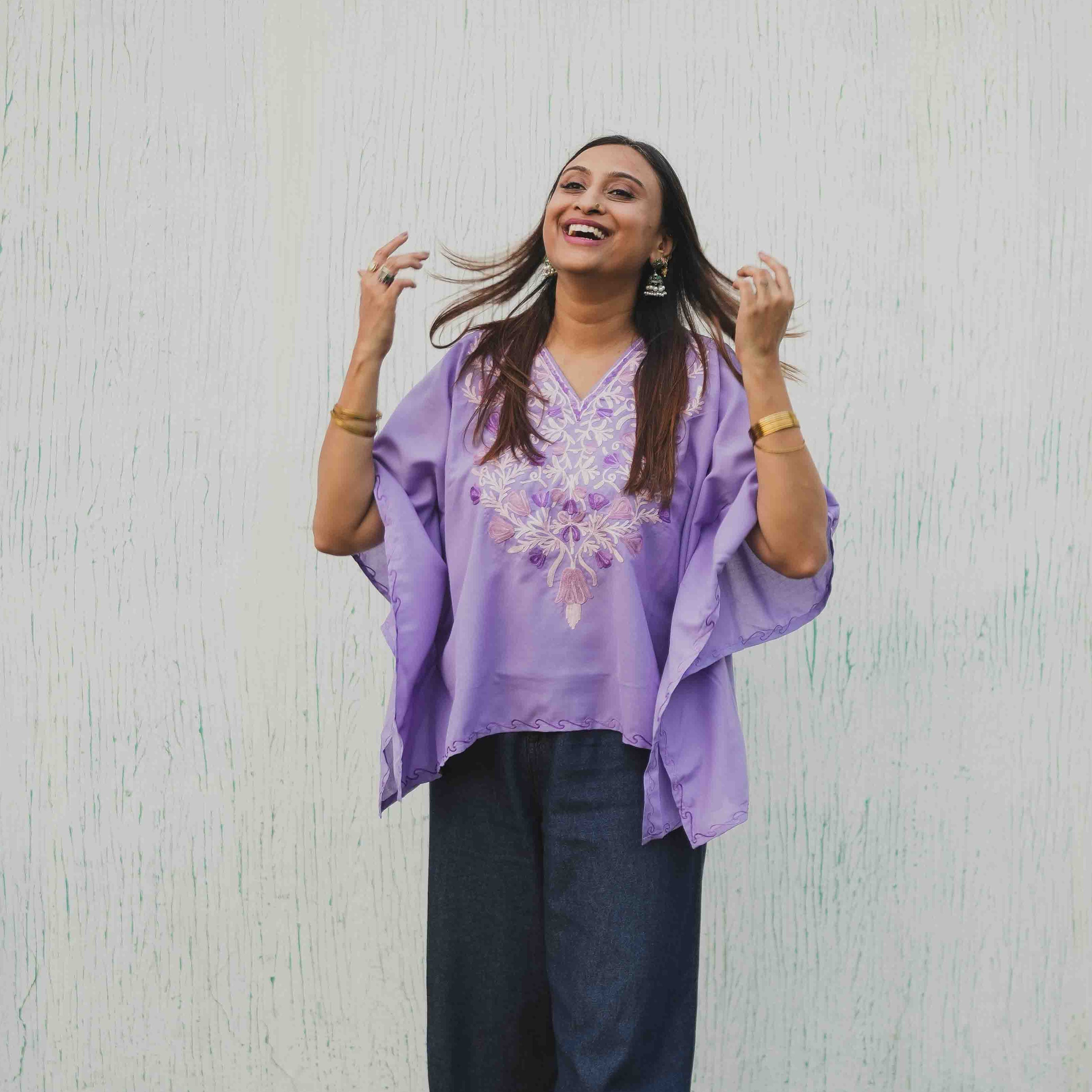 Lilac Tulip Kashmiri Cotton Kaftan Top