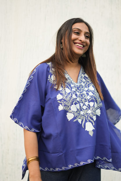 Navy Blue Kashmiri Cotton Kaftan Top