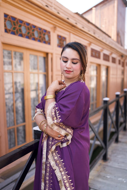 Purple Mughal Zari Kaftan Set