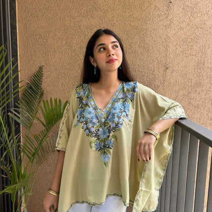 Green and Blue Cotton Kaftan Top