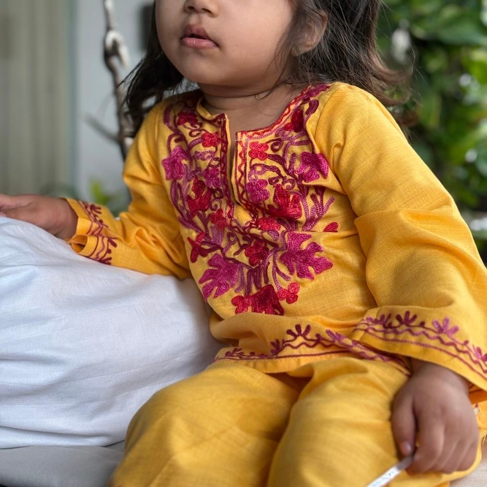 Yellow Kids Cotton Kurti Set (upto 4y)