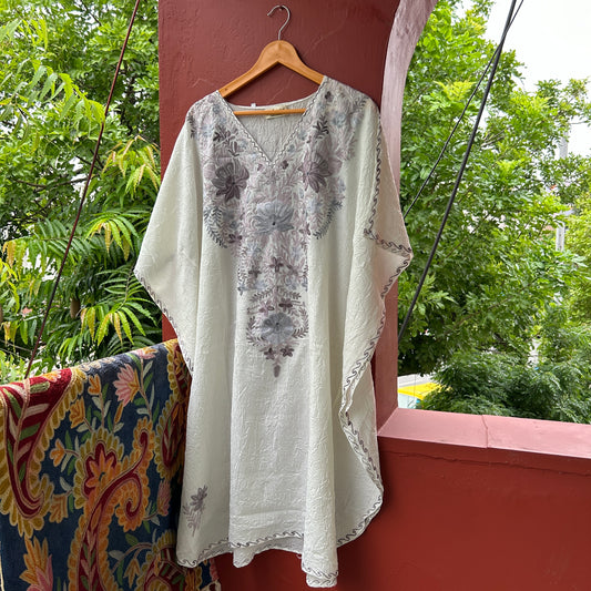 White and Lavender Kashmiri Kaftan