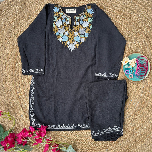 Black Kashmiri Kids Kurti Set (4-6y)