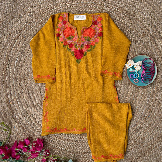 Mustard Kashmiri Kids Kurti Set (4-6y)