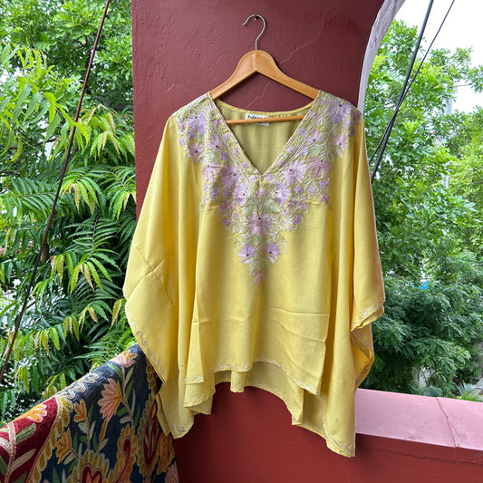 Yellow Kashmiri Short Kaftan Top