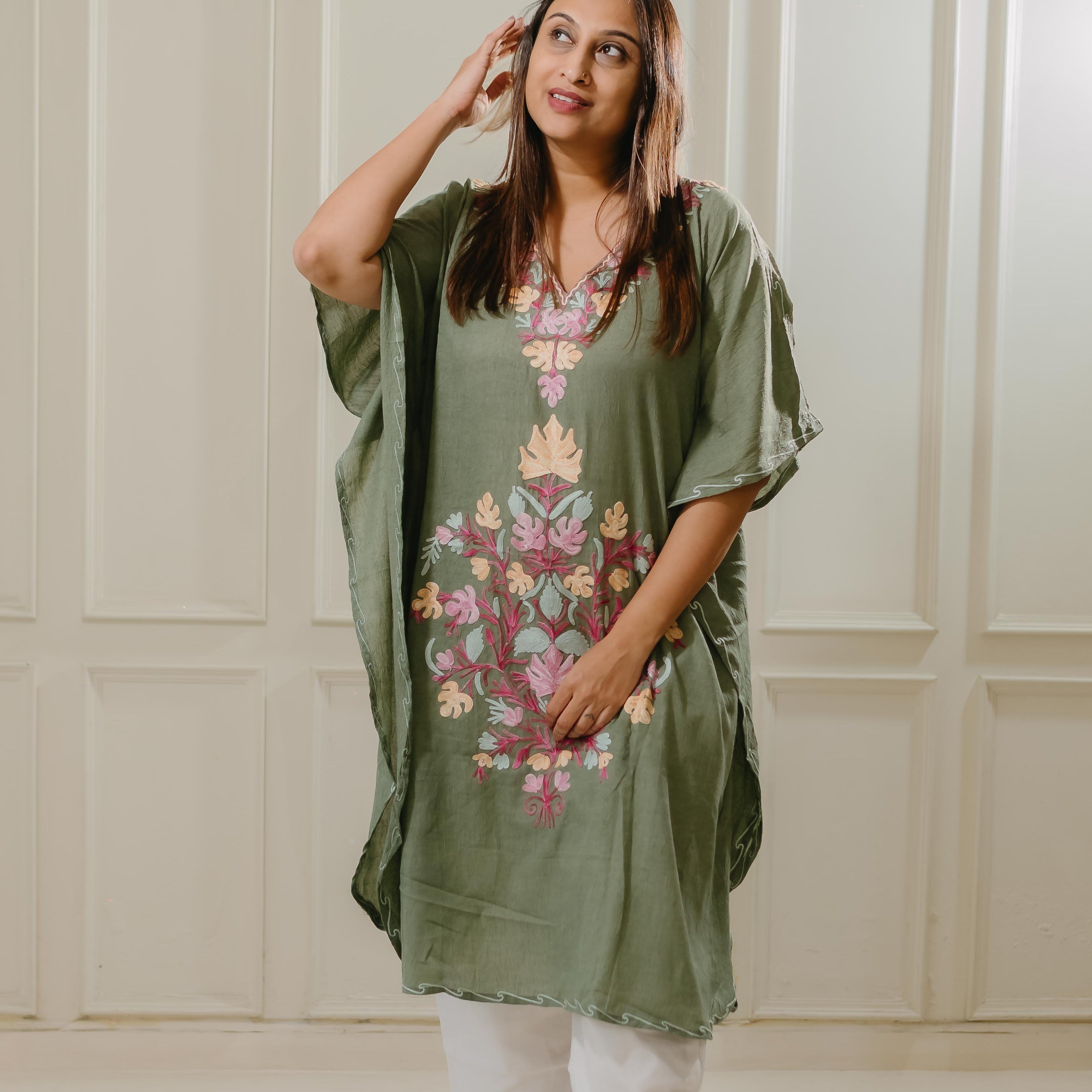 Green Chinar Cotton Kashmiri Kaftan