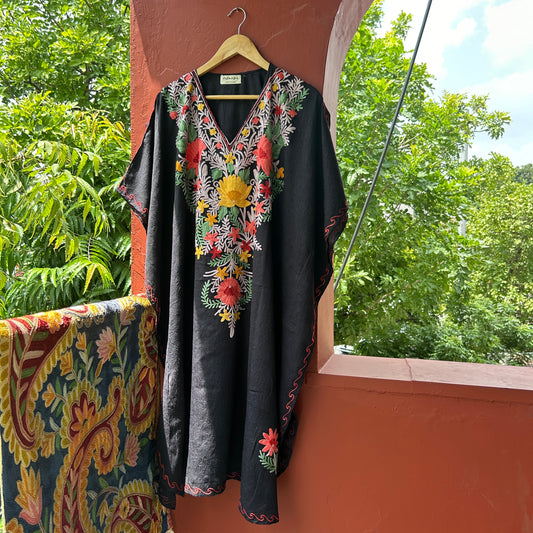 Black Floral Kashmiri Kaftan