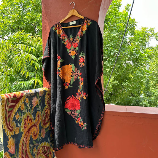 Black with Orange Kashmiri Kaftan