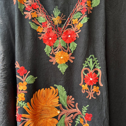 Black with Orange Kashmiri Kaftan