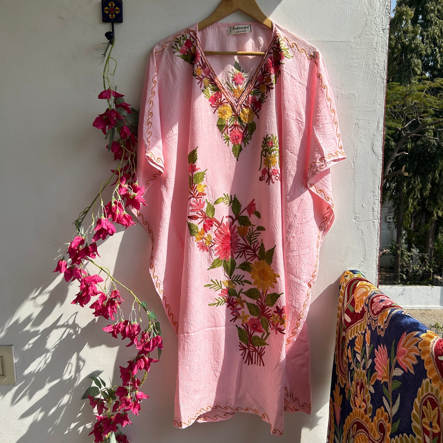 Pink Full Floral Kashmiri Kaftan