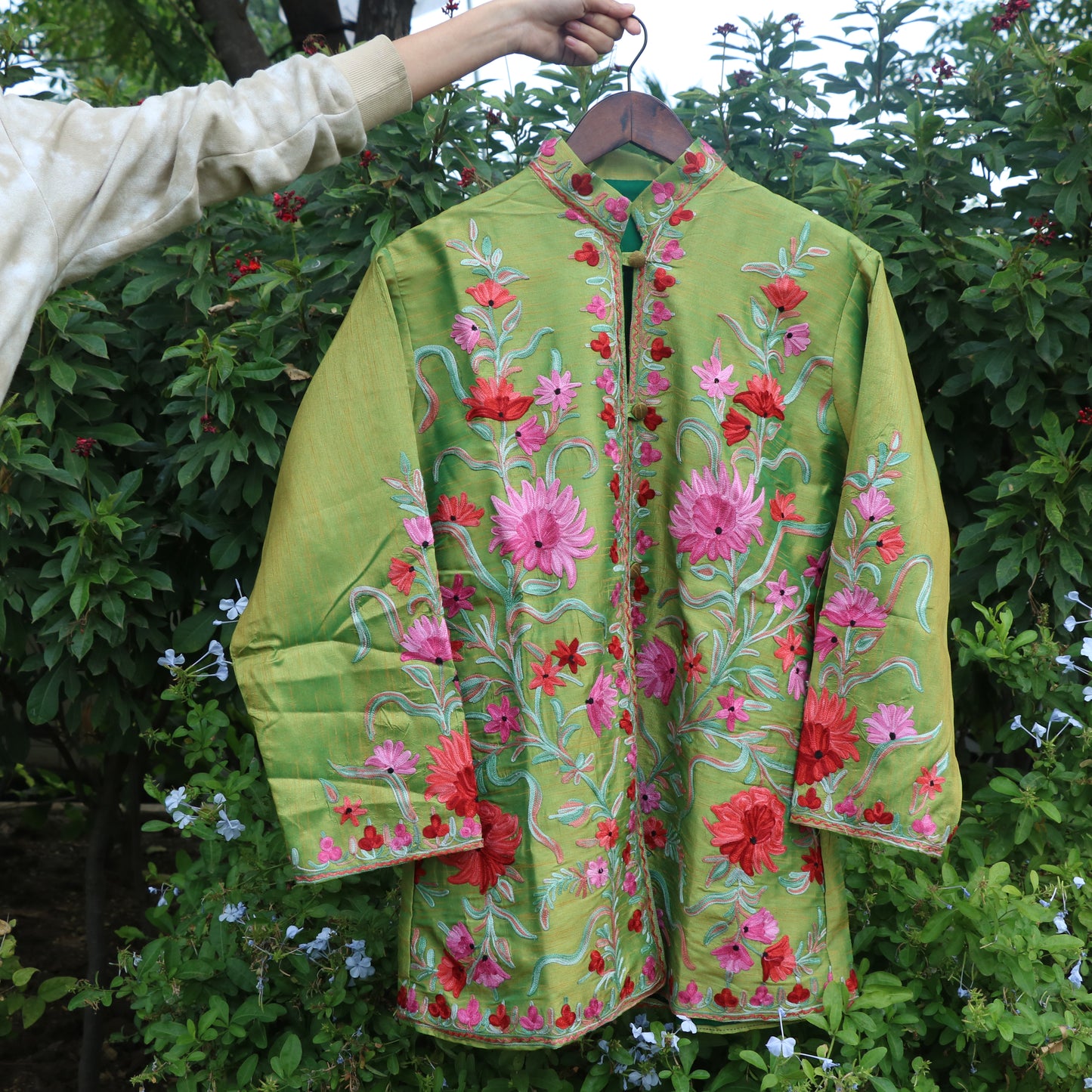 Green Floral Silk Jacket