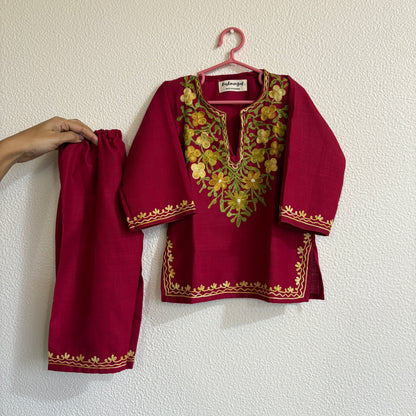 Maroon Kids Cotton Kurti Set (upto 2y)