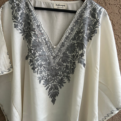 White & Grey Cotton Kaftan Top