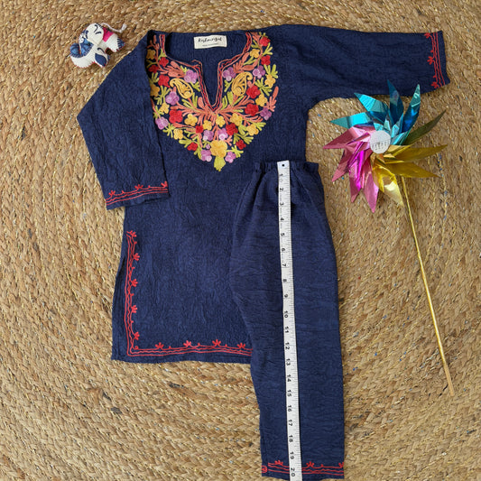 Blue Kashmiri Kids Kurti Set (2-4y)