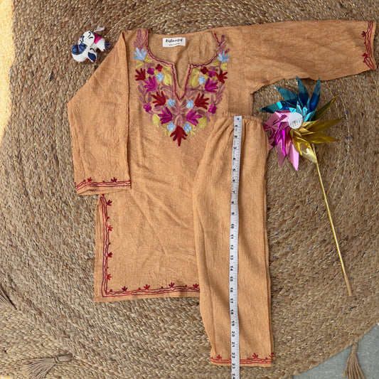 Beige Kashmiri Kids Kurti Set (3-5y)