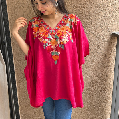 Pink Floral Cotton Kaftan Top