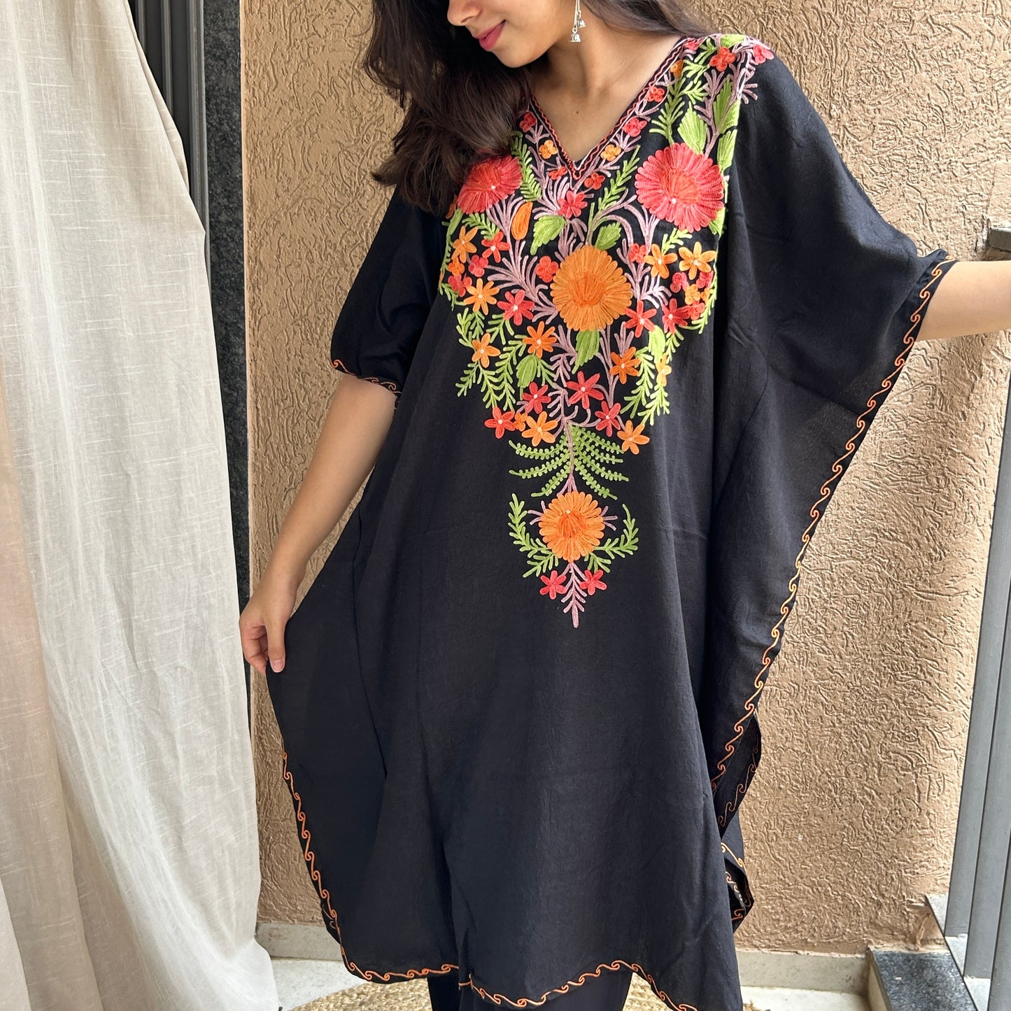 Black Floral Kashmiri Kaftan