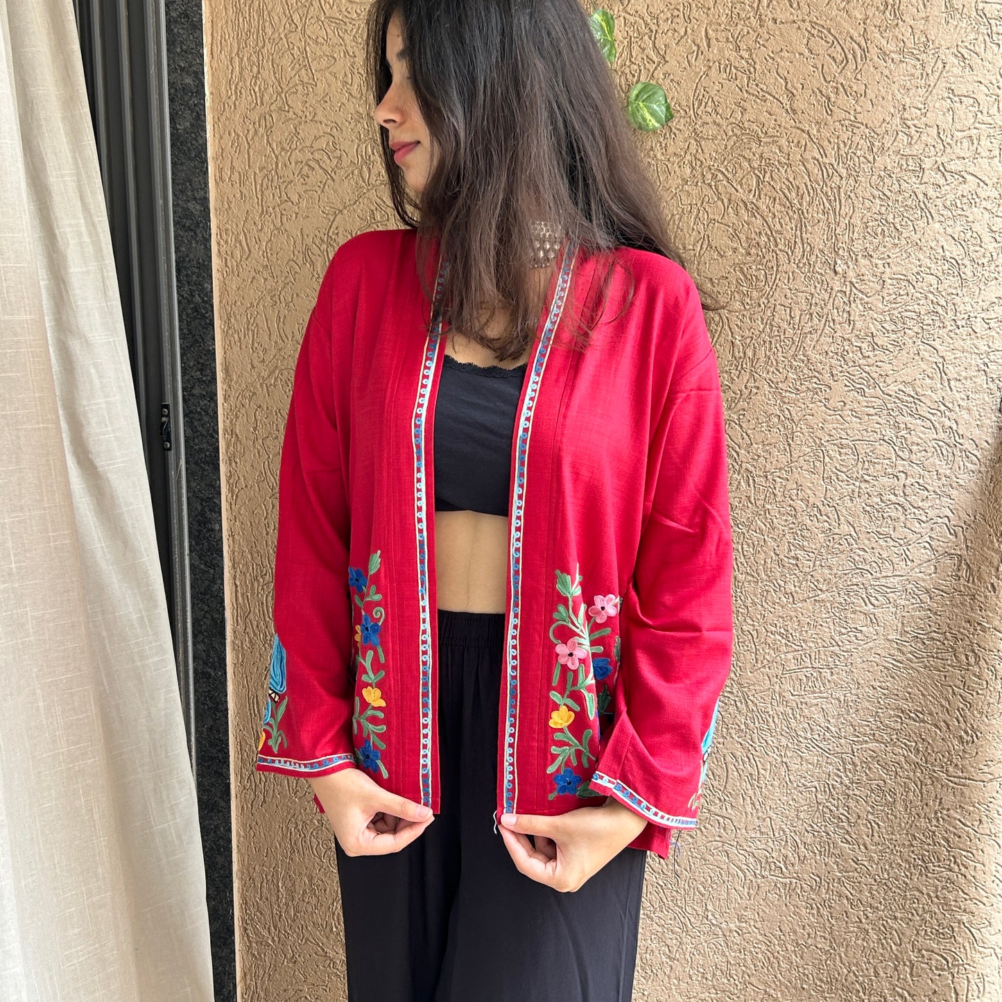 Red Kashmiri Cotton Shrug