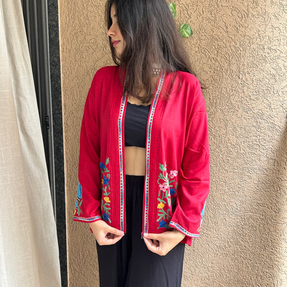 Red Kashmiri Cotton Shrug