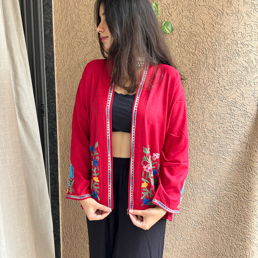 Red Kashmiri Cotton Shrug
