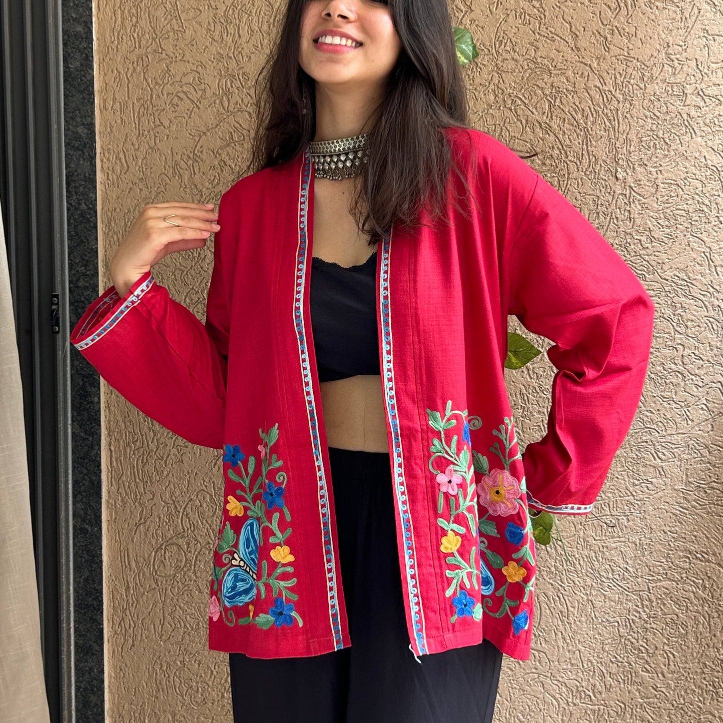 Red Kashmiri Cotton Shrug