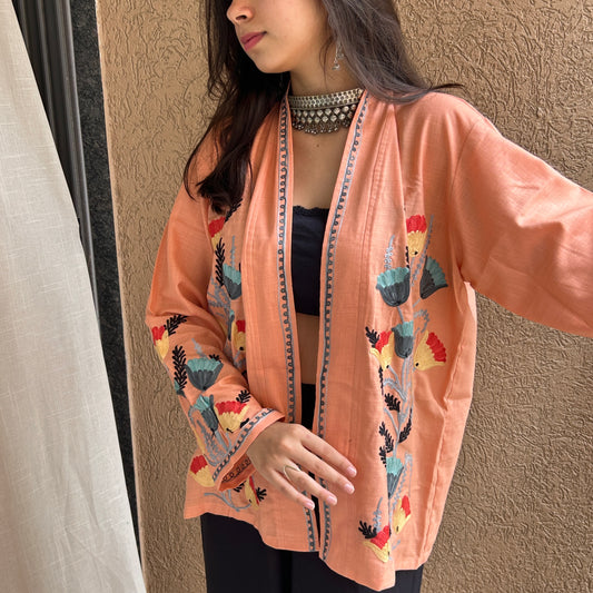 Peach Kashmiri Cotton Shrug