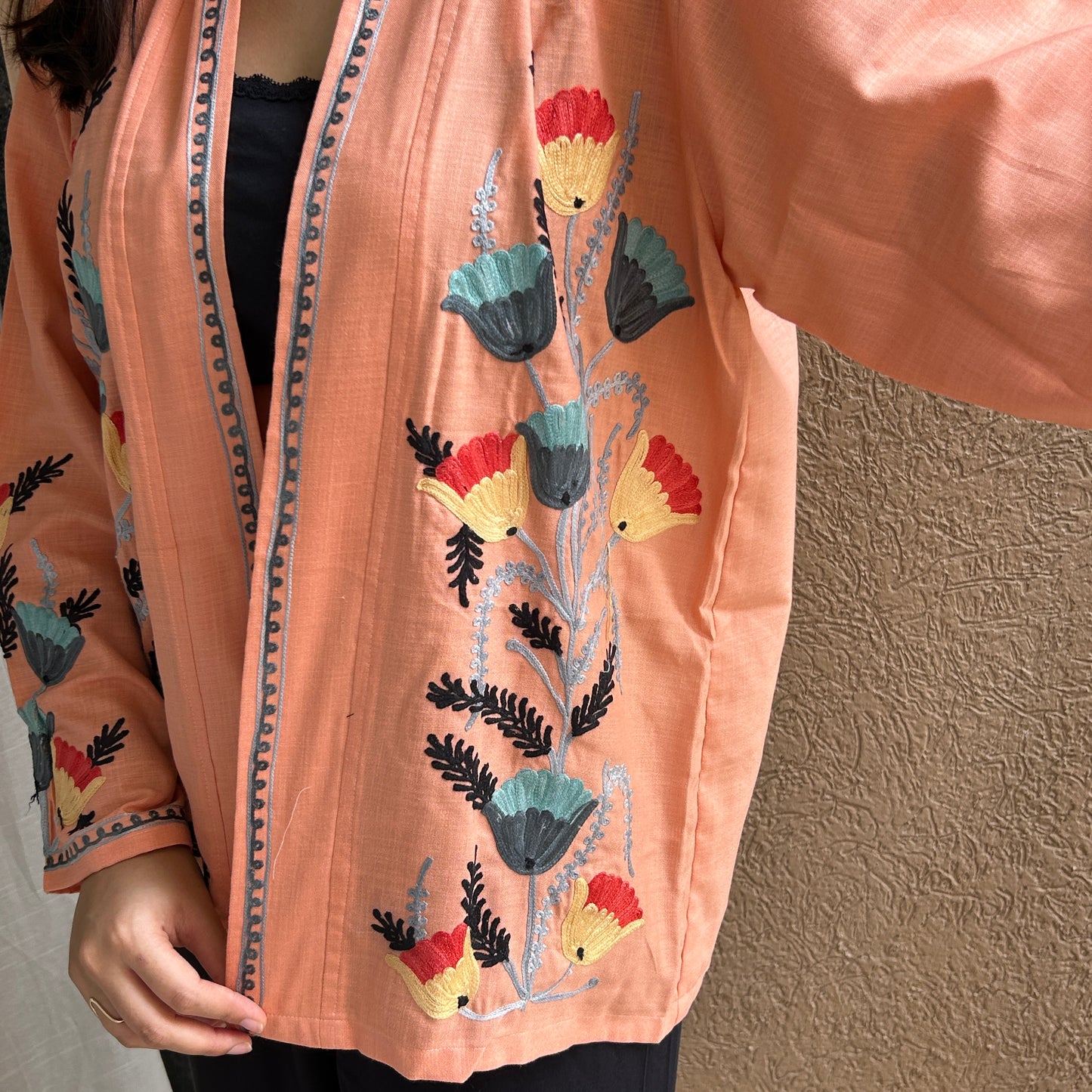 Peach Kashmiri Cotton Shrug