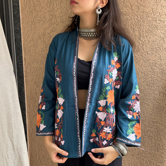 Blue Kashmiri Cotton Shrug