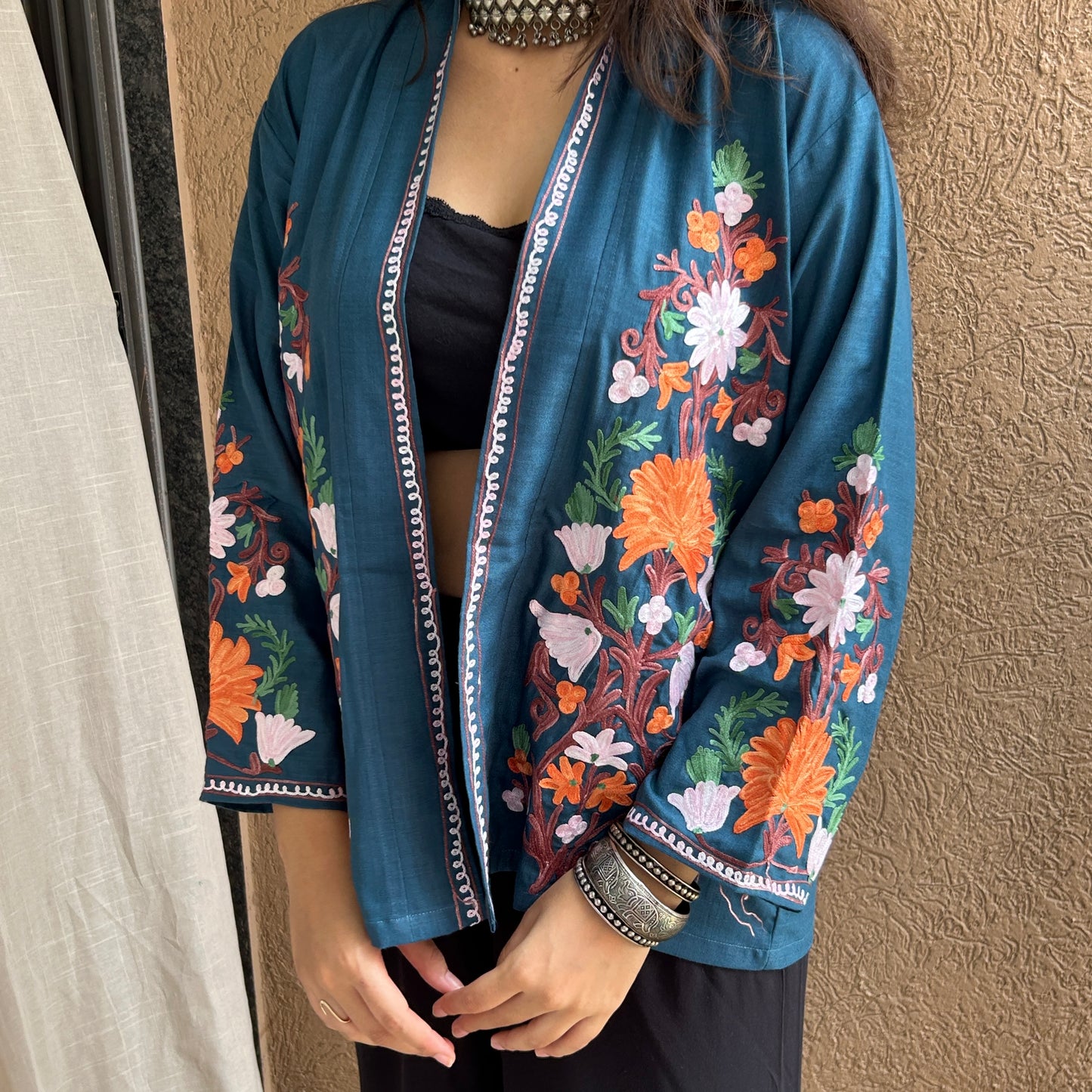 Blue Kashmiri Cotton Shrug