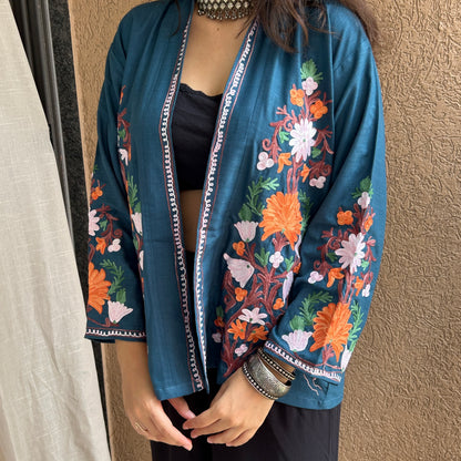 Blue Kashmiri Cotton Shrug