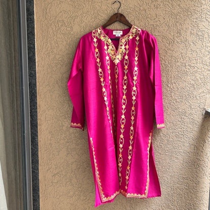 Pink Cotton Kashmiri Kurti (Size 44)