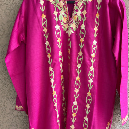 Pink Cotton Kashmiri Kurti (Size 44)