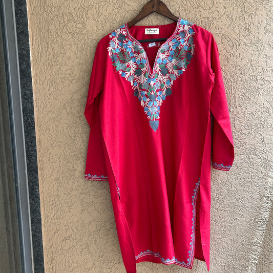 Red Cotton Kashmiri Kurti (Size 44)