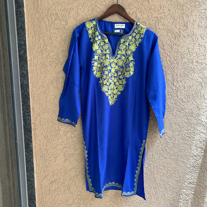 Blue Cotton Kashmiri Kurti (Size 38)
