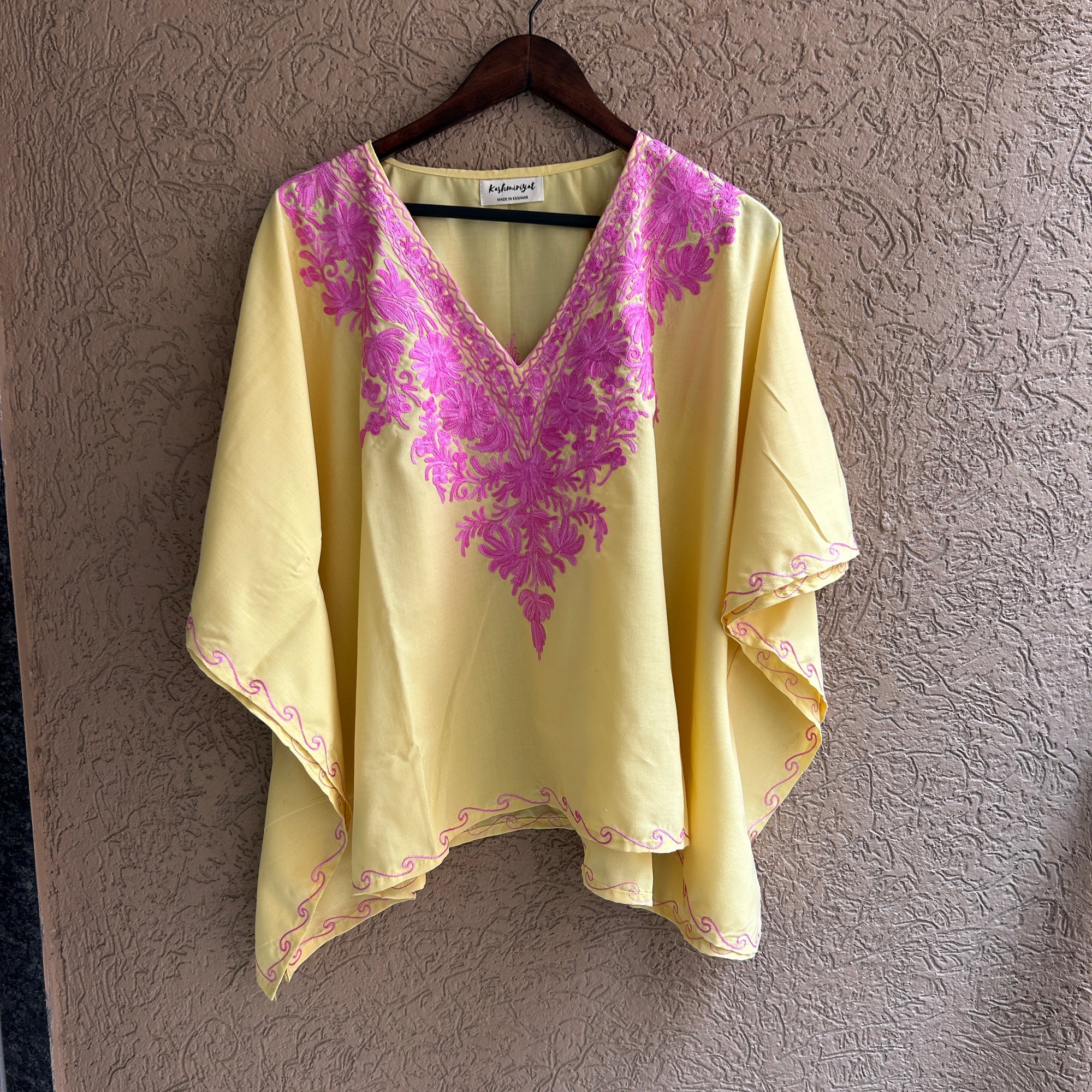 Yellow Pink Kashmiri Cotton Kaftan Top hover