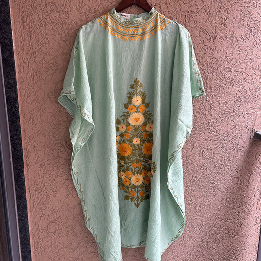 Green Cotton Kaftan with Collar