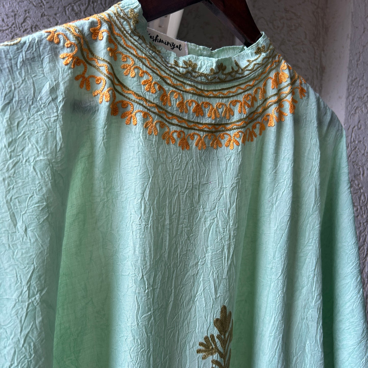 Green Cotton Kaftan with Collar