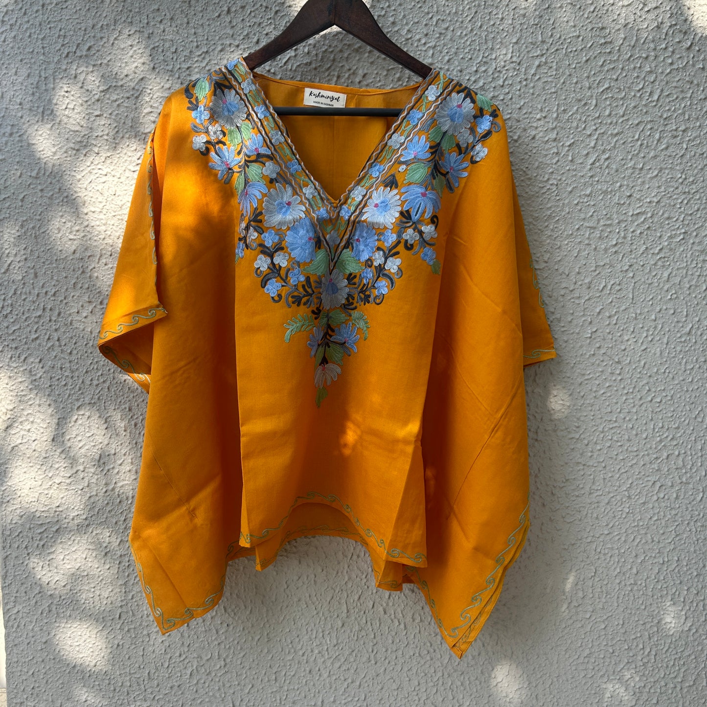 Mustard Floral Kashmiri Kaftan Top