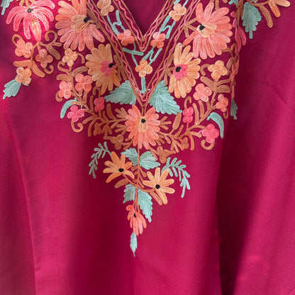 Maroon Short Kashmiri Kaftan