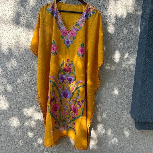 Yellow Floral Kashmiri Kaftan