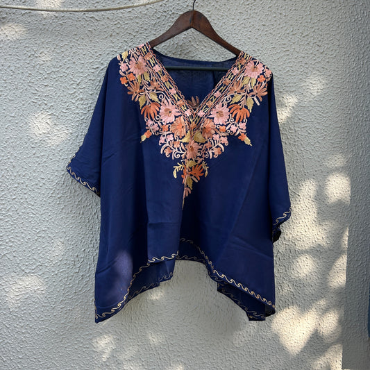 Blue Floral Kashmiri Kaftan Top