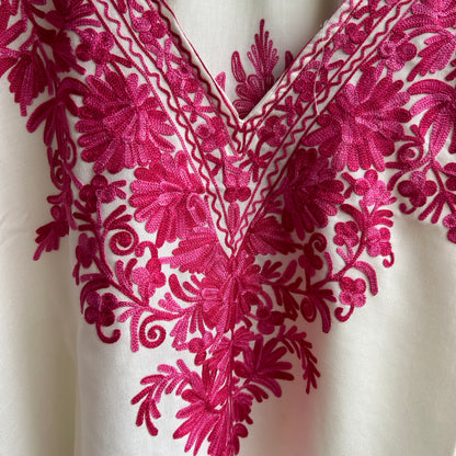 White and Pink Kashmiri Kaftan Top