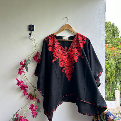 Black & Red Kashmiri Kaftan Top