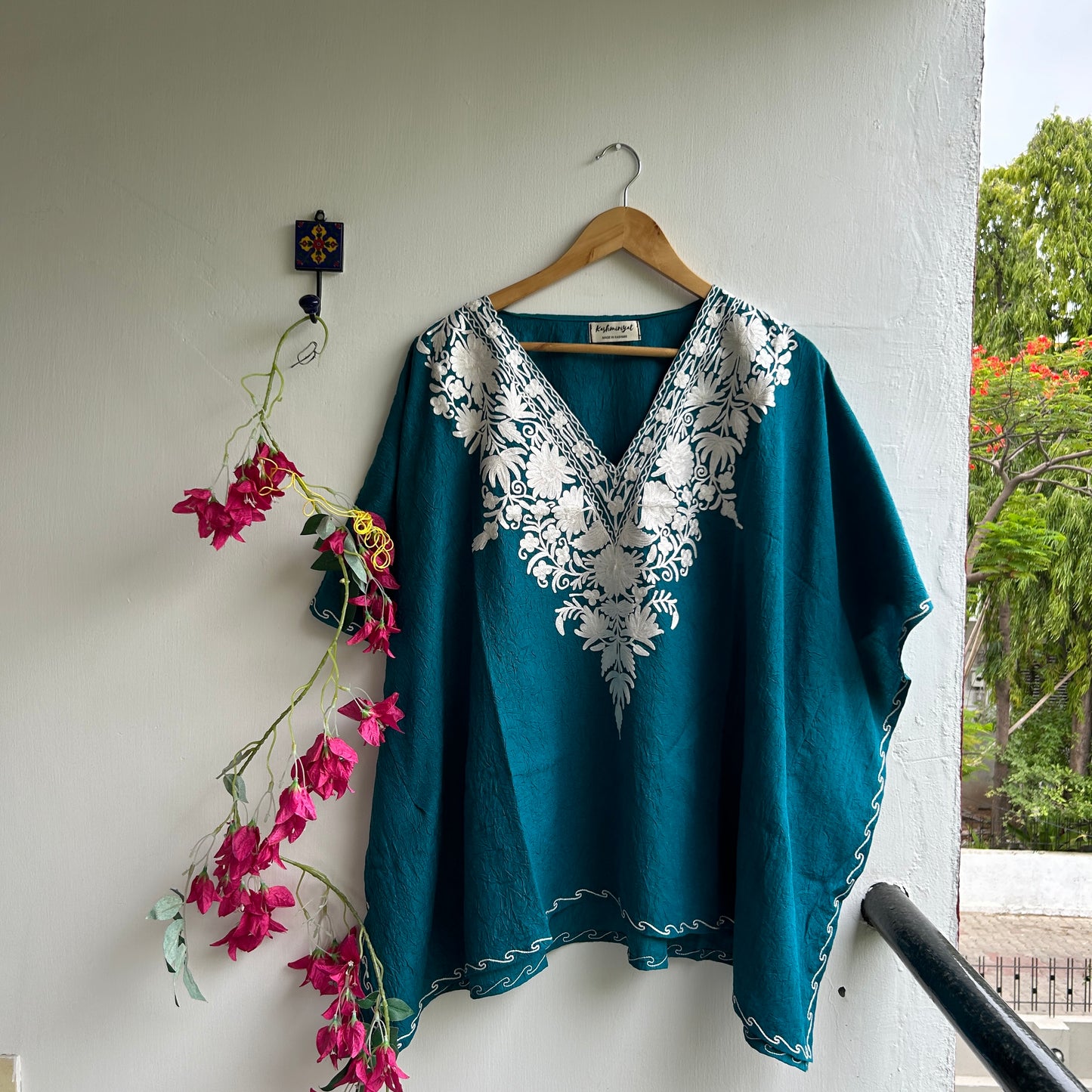 Teal Blue Kashmiri Kaftan Top